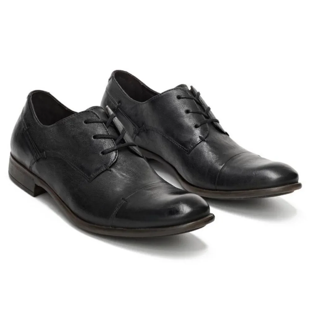 John Varvatos Star USA Black Leather Oxford Cap Toe Dress Shoes‎ Mens Size 9.5 M